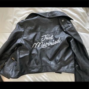 David’s Bridal “Just Married” faux leather jacket